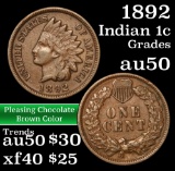 1892 Indian Cent 1c Grades AU, Almost Unc