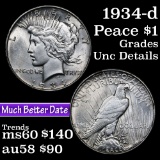 1934-d Peace Dollar $1 Grades Unc Details
