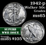 1942-p Walking Liberty Half Dollar 50c Grades GEM Unc