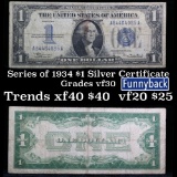 1934 Funny Back $1 Blue Seal Silver Certificate Grades vf++