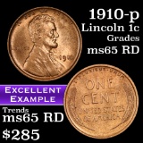 1910-p Lincoln Cent 1c Grades GEM Unc RD