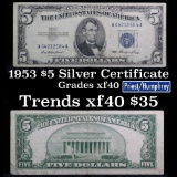 1953 $5 Blue Seal Silver certificate Grades xf