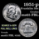 1951-p Franklin Half Dollar 50c Grades GEM FBL