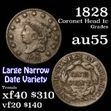 1828 Coronet Head Large Cent 1c Grades vf++