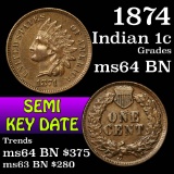 1874 Indian Cent 1c Grades Choice Unc BN