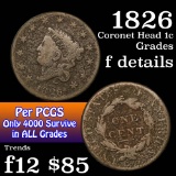 1826 Coronet Head Large Cent 1c Grades f details