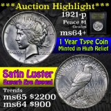 ***Auction Highlight*** 1921-p Peace Dollar $1 Graded Choice+ Unc By USCG (fc)