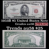 1953B $5 Red Seal United States Note Grades Choice AU/BU Slider