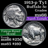 1913-p ty I Buffalo Nickel 5c Grades GEM+ Unc