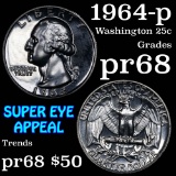 1964-p Washington Quarter 25c Grades GEM++ Proof