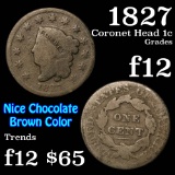 1827 Coronet Head Large Cent 1c Grades f, fine