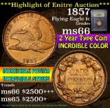 ***Auction Highlight*** 1857 Flying Eagle Cent 1c Graded GEM+ Unc By USCG (fc)