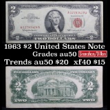 1963 $2 Red seal United States note Grades AU, Almost Unc