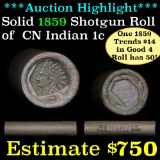 ***Auction Highlight*** 1859 solid date Indian cent roll (50 pieces) average circ (fc)