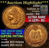 ***Auction Highlight*** 1909 Indian Cent 1c Graded Gem+ Unc RD By USCG (fc)