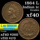 1864 L Indian Cent 1c Grades xf