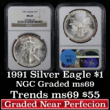 1991 Silver Eagle Dollar $1 Graded ms69 by NGC