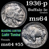 1936-p Buffalo Nickel 5c Grades Choice Unc