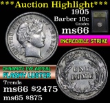 ***Auction Highlight*** 1905-p Barber Dime 10c Graded GEM+ Unc By USCG (fc)