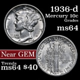 1936-d Mercury Dime 10c Grades Choice Unc