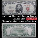 1963 $5 Red seal United States Note Grades vf++