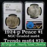 1924-p Peace Dollar $1 Graded ms64 by NGC