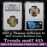 2007-p Jefferson Presidential Dollar $1 Graded Brilliant Unc (BU) by NGC