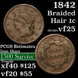 1842 Braided Hair Large Cent 1c Grades vf+