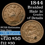 1844 Braided Hair Large Cent 1c Grades vf details