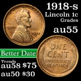 1918-s Lincoln Cent 1c Grades Choice AU