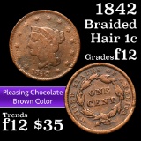 1842 Braided Hair Large Cent 1c Grades f, fine