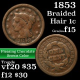 1853 Braided Hair Large Cent 1c Grades f+