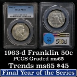 1963-d Franklin Half Dollar 50c Graded ms65 by PCGS