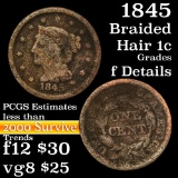 1845 Braided Hair Large Cent 1c Grades f details