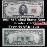 1963 $5 Red seal United States Note Grades xf