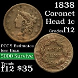 1838 Coronet Head Large Cent 1c Grades f, fine