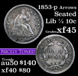 1853-p Seated Liberty Half Dime 1/2 10c Grades xf+