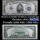 1934C $5 Blue Seal Silver Certificate Grades vf++