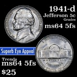 1941-d Jefferson Nickel 5c Grades Choice Unc 5fs