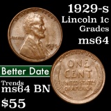 1929-s Lincoln Cent 1c Grades Choice Unc BN