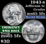 1943-s Jefferson Nickel 5c Grades GEM 5fs