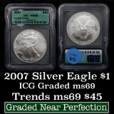 2007 Silver Eagle Dollar $1 Graded ms69 By ICG