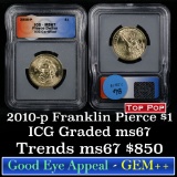 2010-p Pierce Presidential Dollar $1 Graded ms67 By ICG
