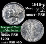 1916-p Mercury Dime 10c Grades Choice Unc+ FSB