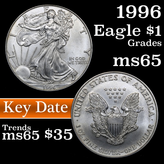 1996 Silver Eagle Dollar $1 Grades GEM Unc