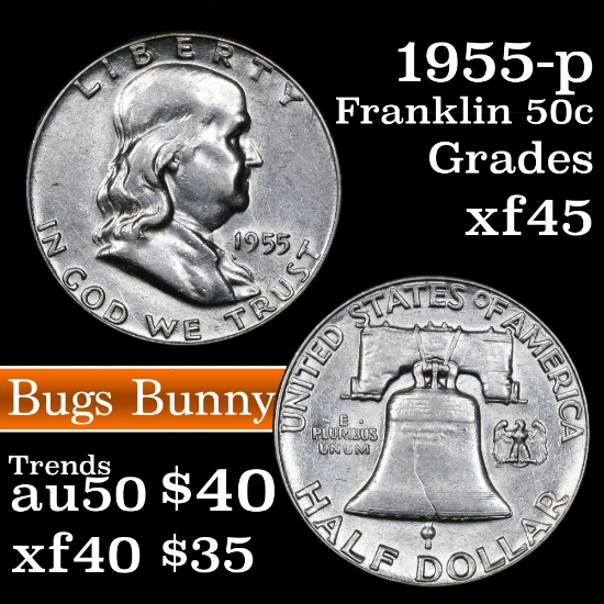 1955-p Bugs Bunny Franklin Half Dollar 50c Grades xf+