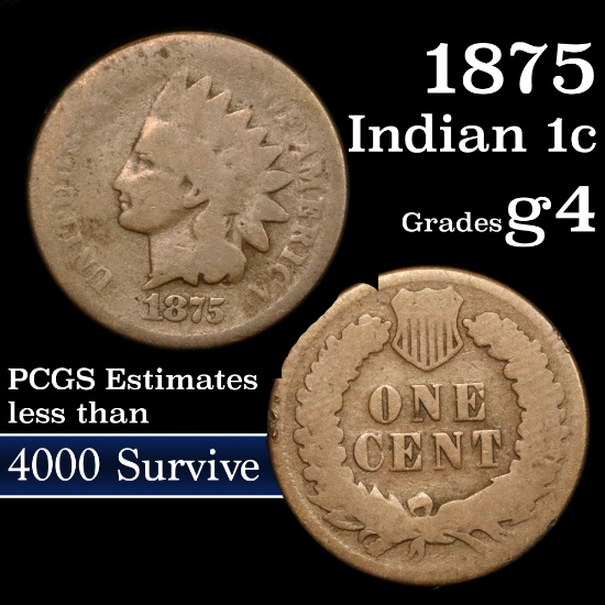 1875 Indian Cent 1c Grades g, good