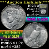 ***Auction Highlight*** 1923-d Peace Dollar $1 Graded Choice+ Unc by USCG (fc)