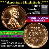***Auction Highlight*** 1951 Lincoln Cent 1c Graded Gem++ Proof Red Cameo by USCG (fc)