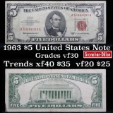 1963 $5 Red seal United States Note Grades vf++